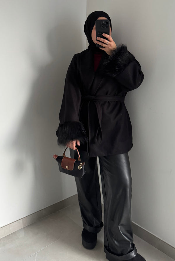 Veste manches fourrure - NOIR