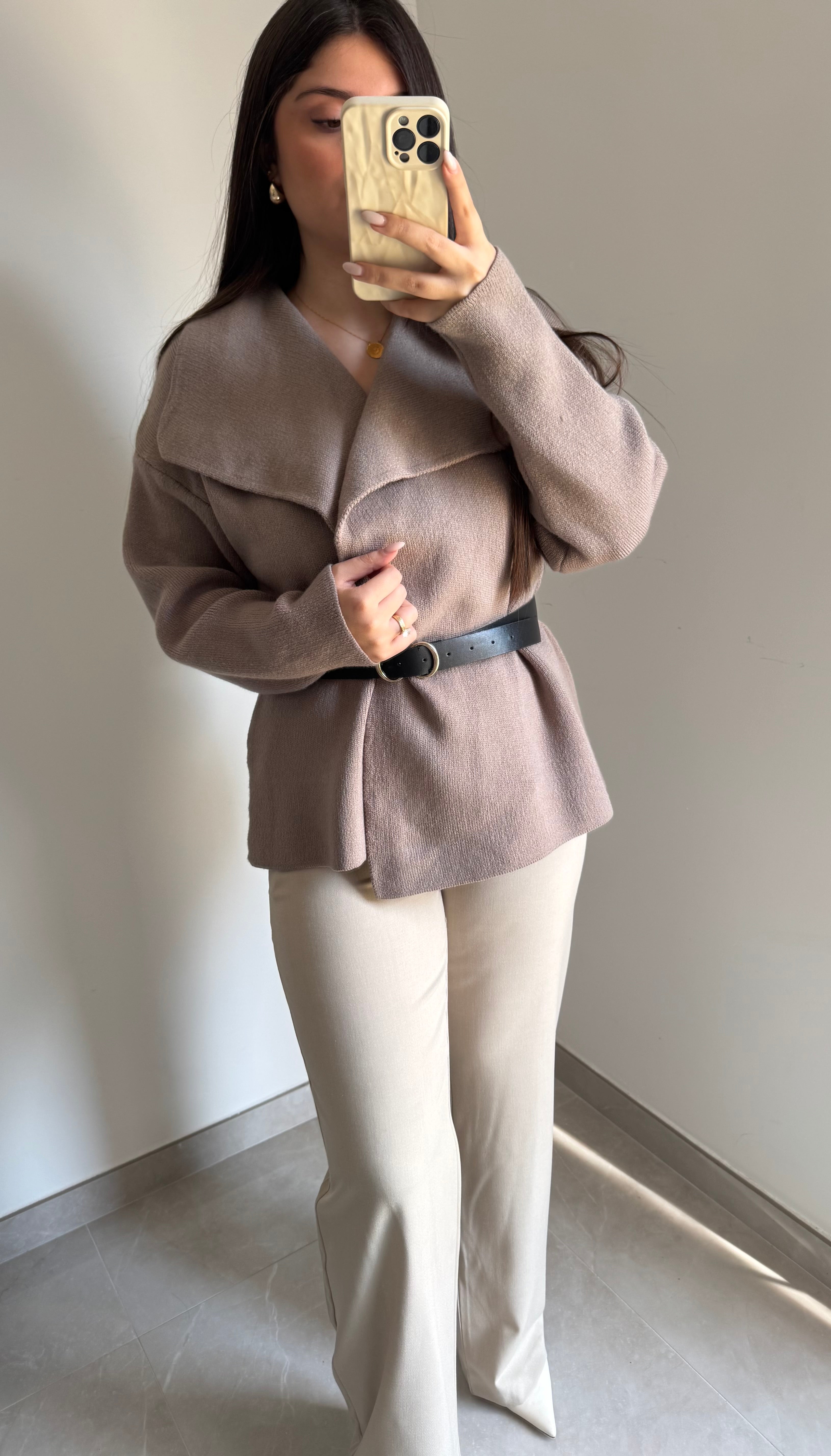 Gilet avec ceinture - Taupe