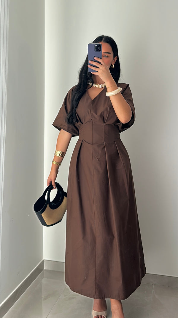 Robe coton cintrée - MARRON