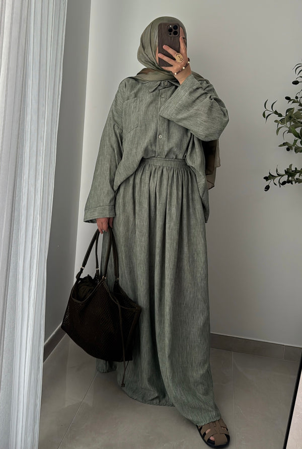 Ensemble LEGENDE CHEMISE /JUPE- VERT SAUGE
