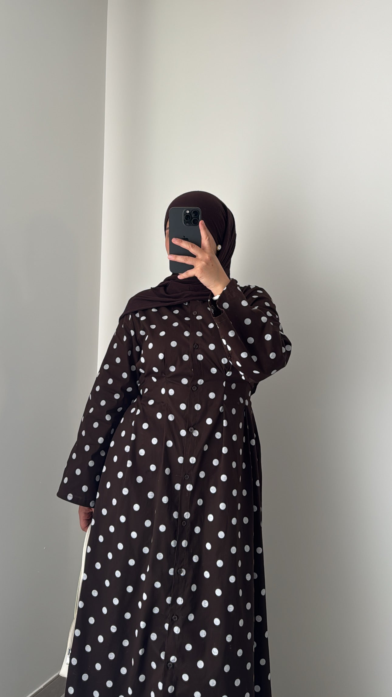Robe longue à pois - MARRON