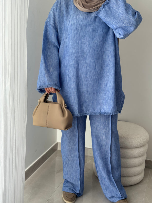 Ensemble “Linaé” – Bleu effet lin