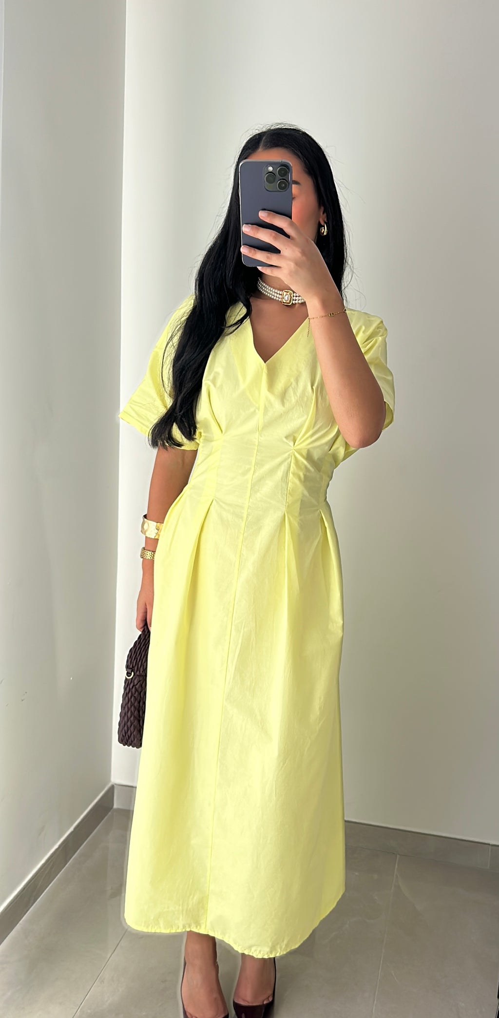 Robe coton cintrée - JAUNE CITRON