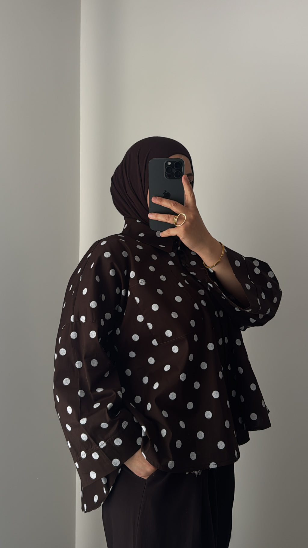 Chemise oversize à pois - MARRON