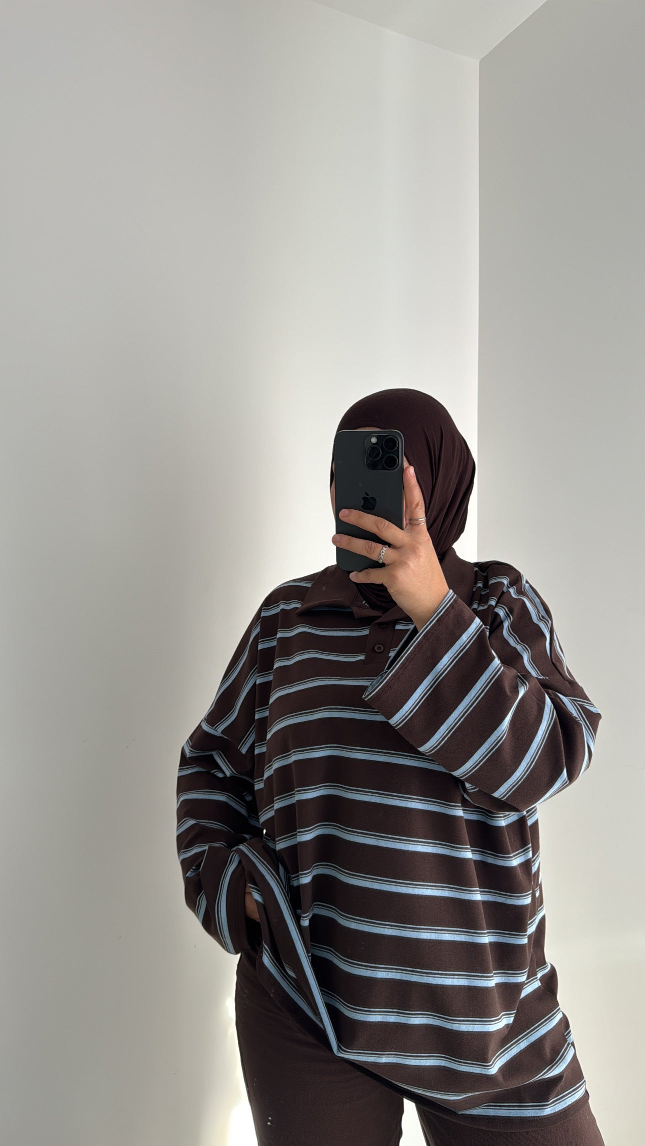 Polo oversize rayé - MARRON/BLEU