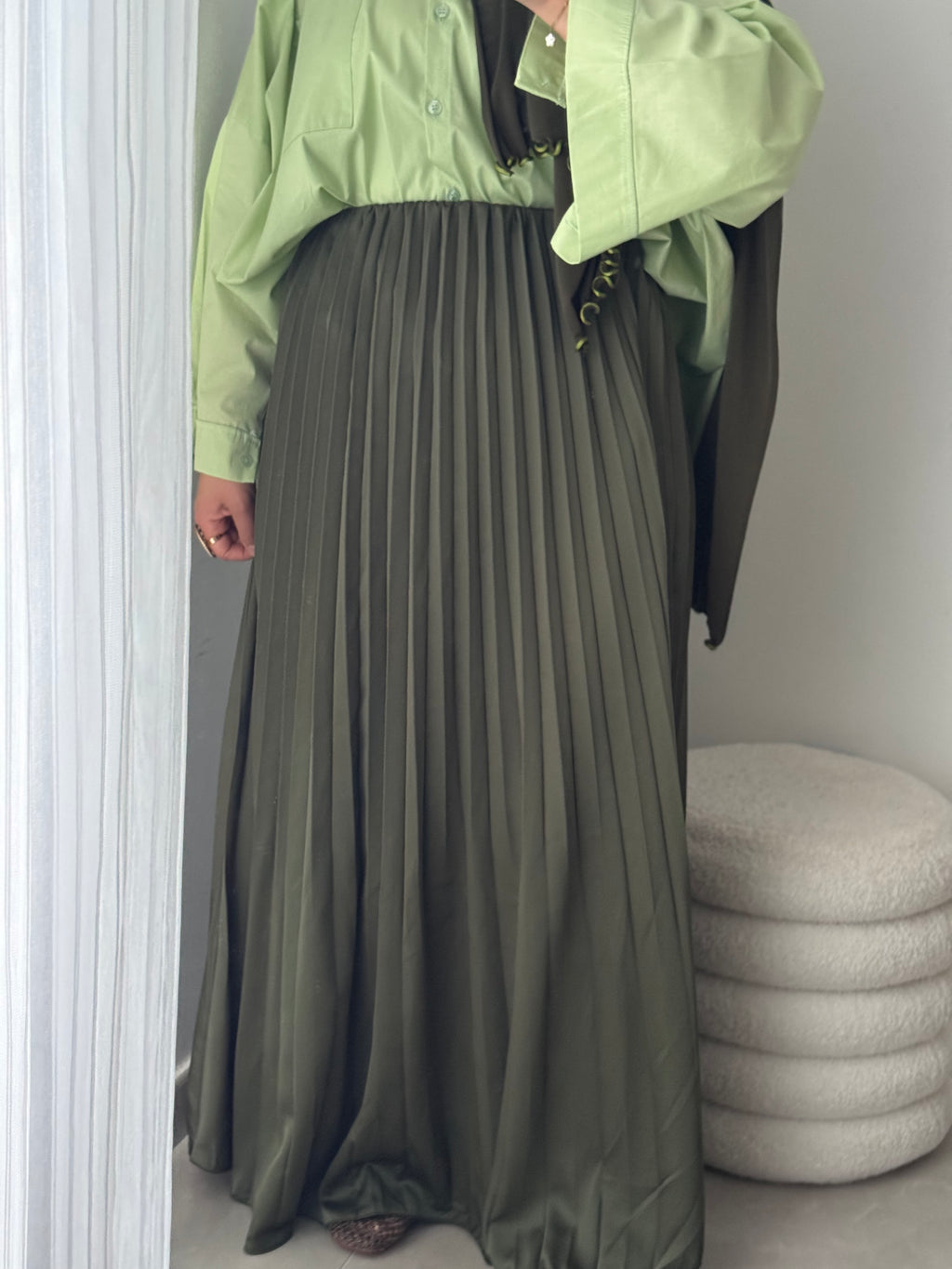 Jupe plissée satinée - KAKI