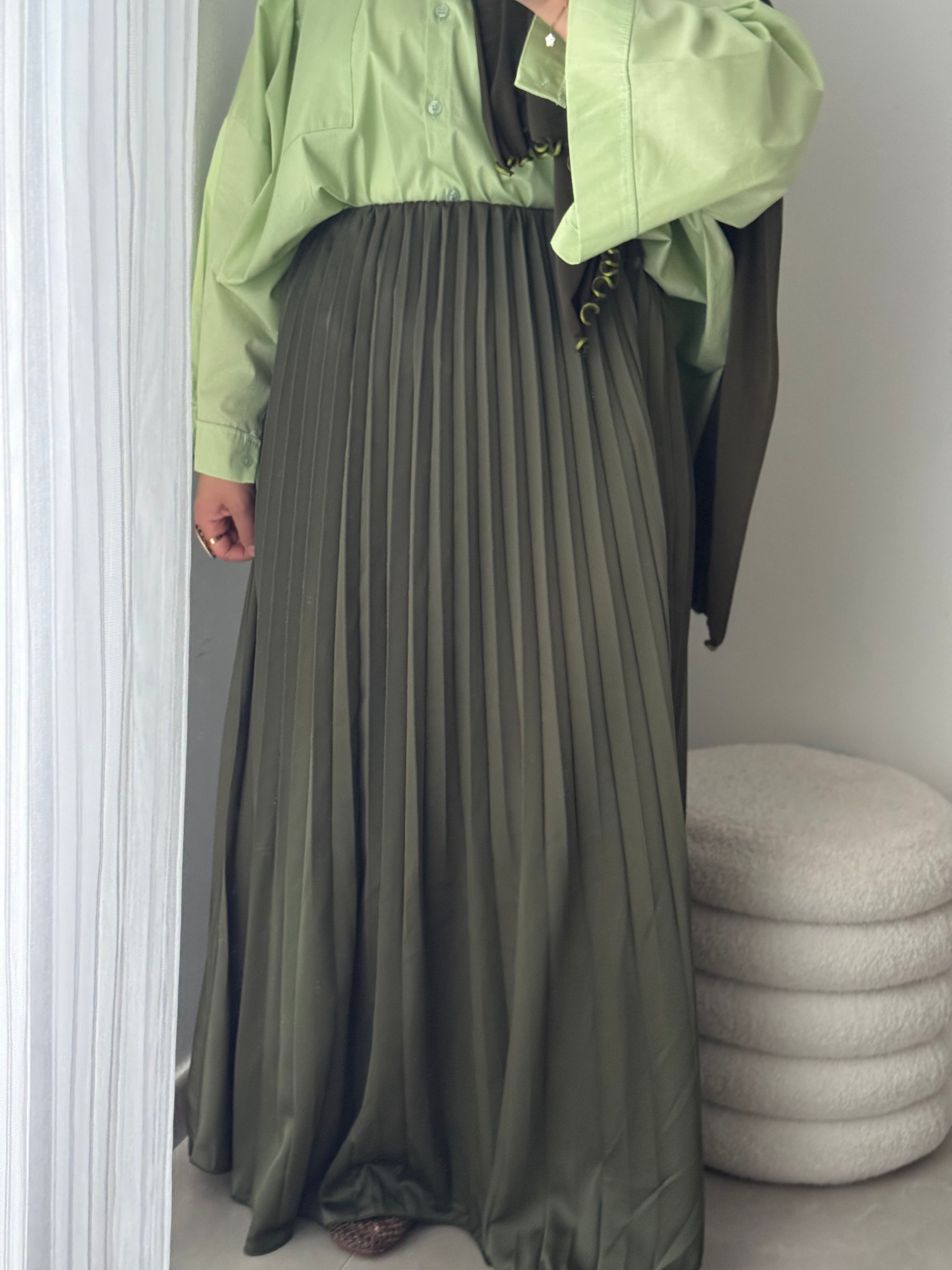 Jupe plissée satinée - KAKI