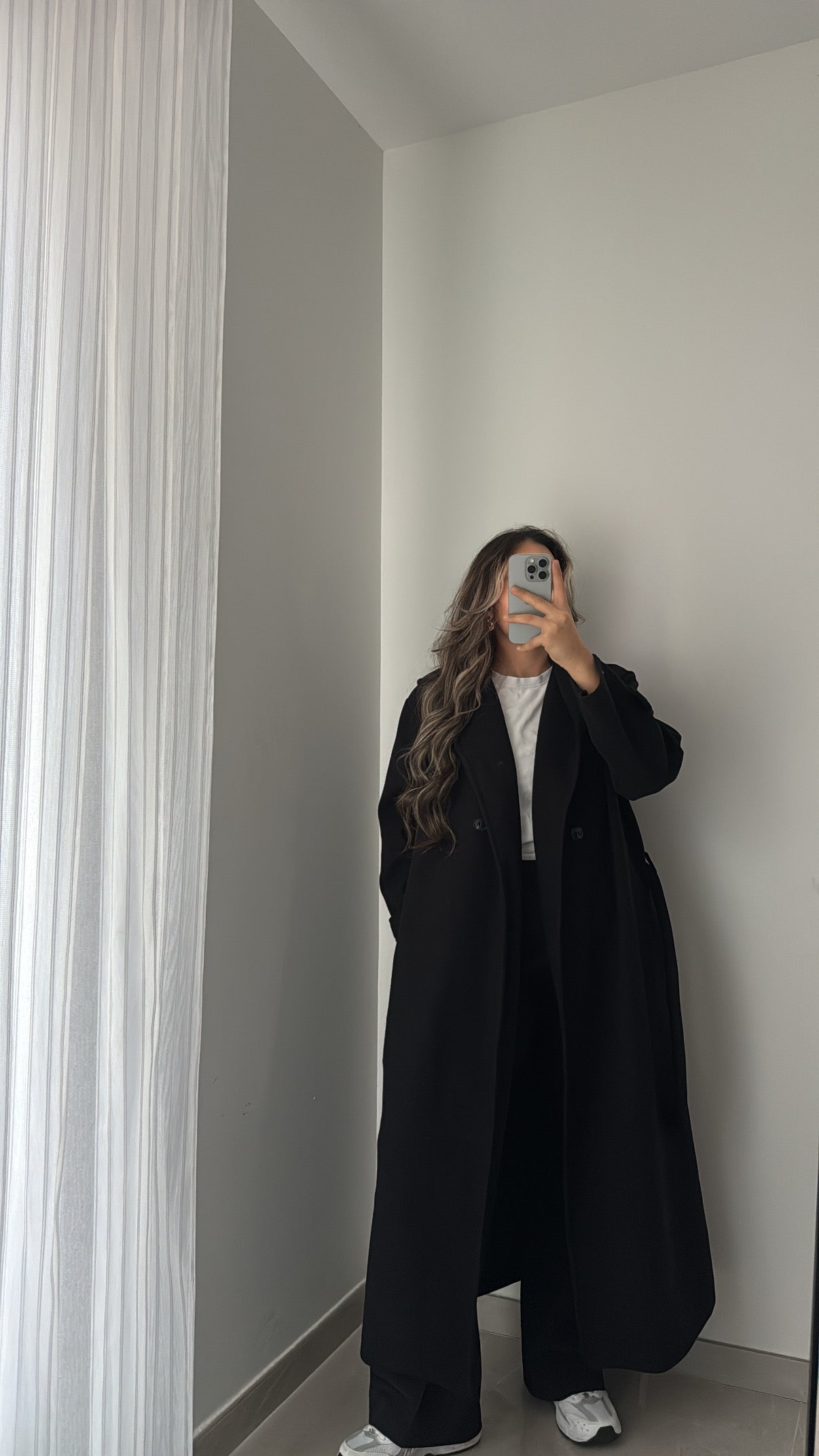 Manteau long avec capuche - NOIR