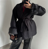 Veste manches fourrure - NOIR