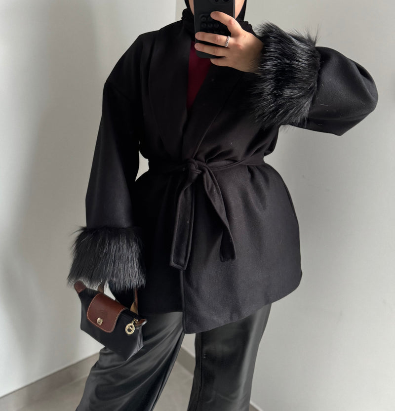 Veste manches fourrure - NOIR