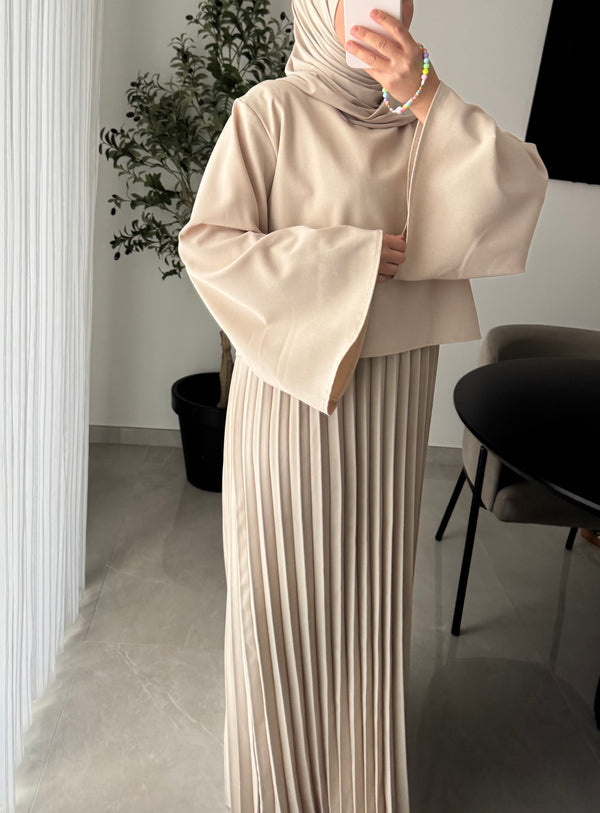 Robe élégance plissée - BEIGE