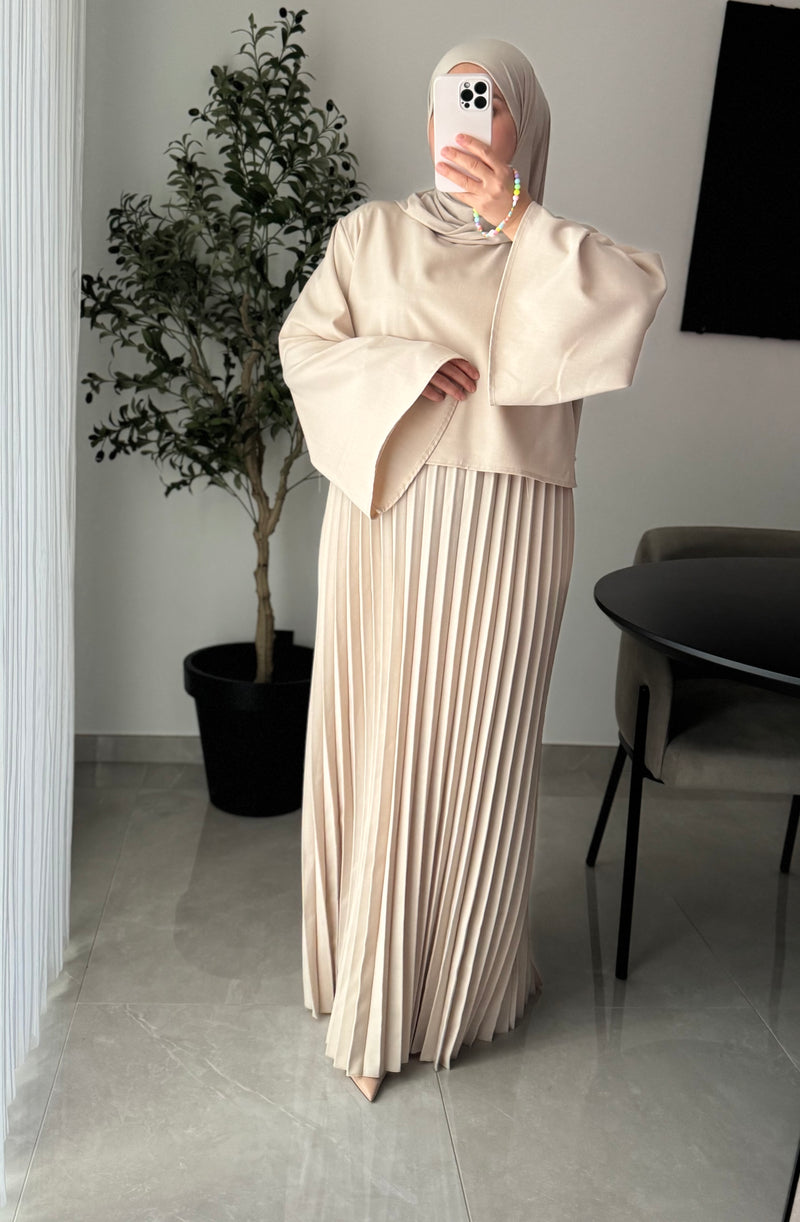 Robe élégance plissée - BEIGE