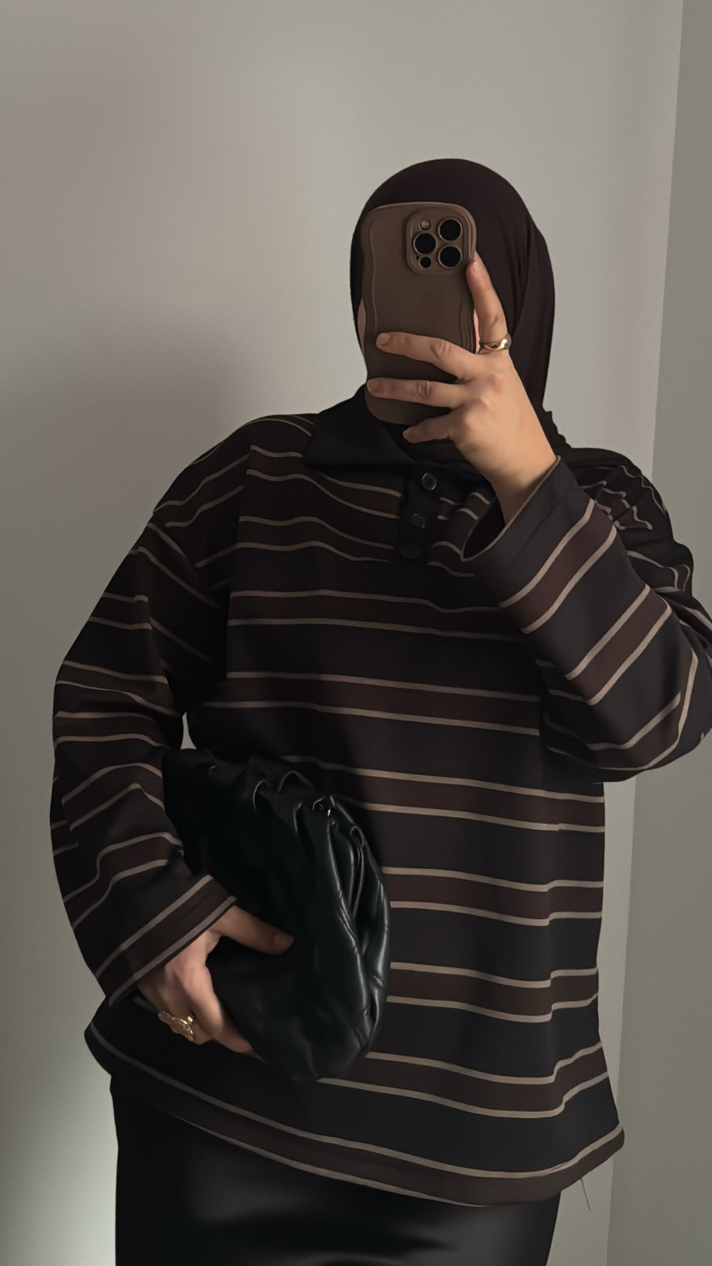 Polo doublé polaire - NOIR/MARRON