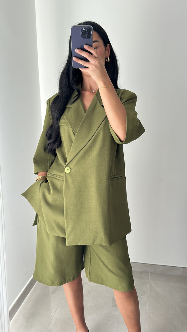 ENSEMBLE BLAZER & BERMUDA – VERT ANIS