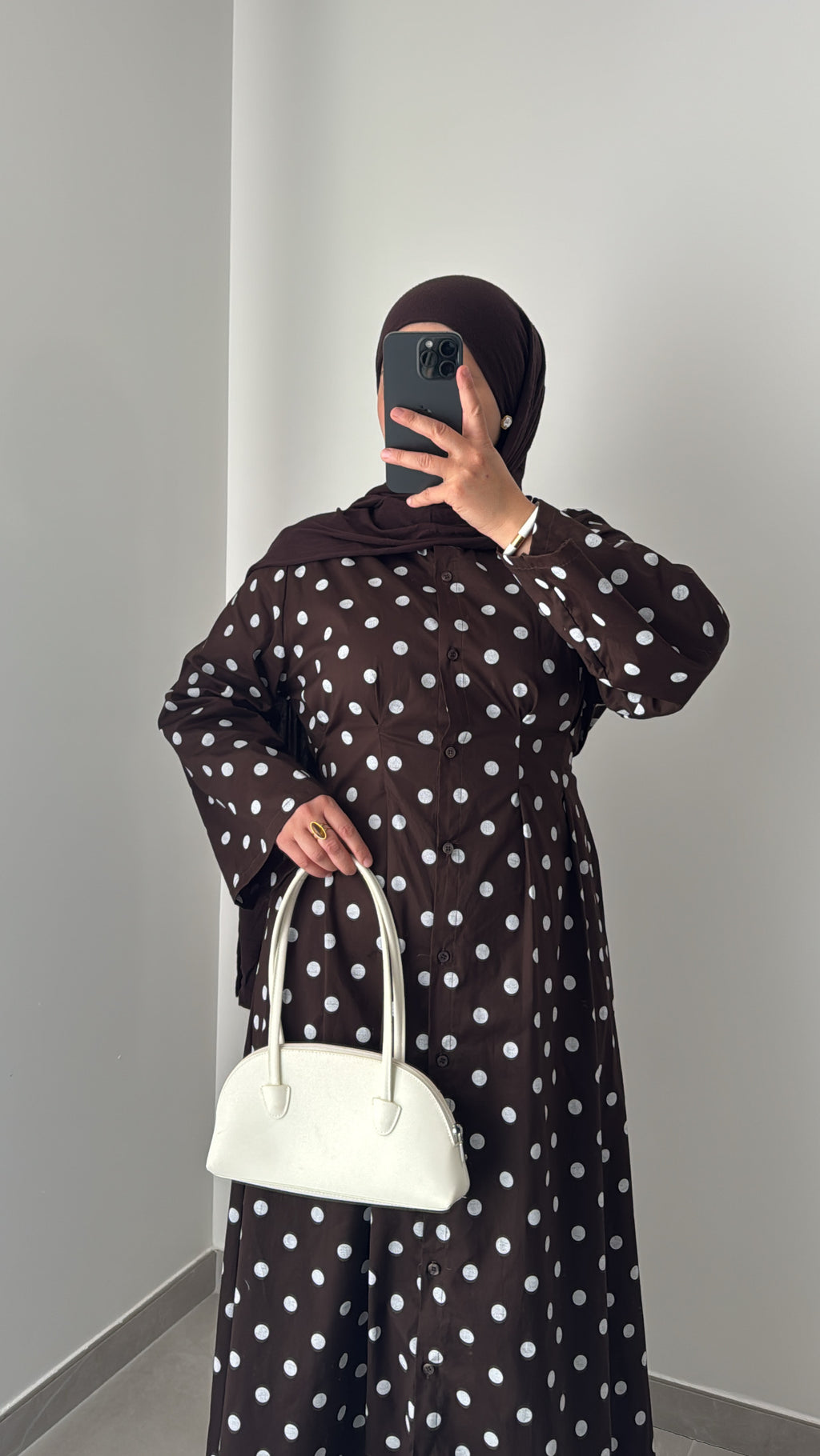 Robe longue à pois - MARRON