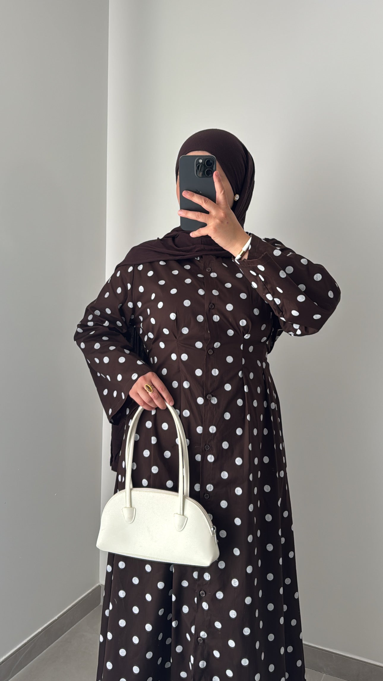 Robe longue à pois - MARRON