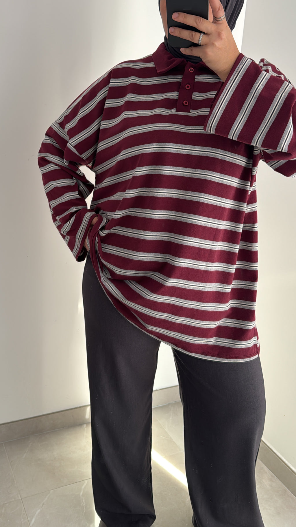 Polo oversize rayé - BORDEAUX
