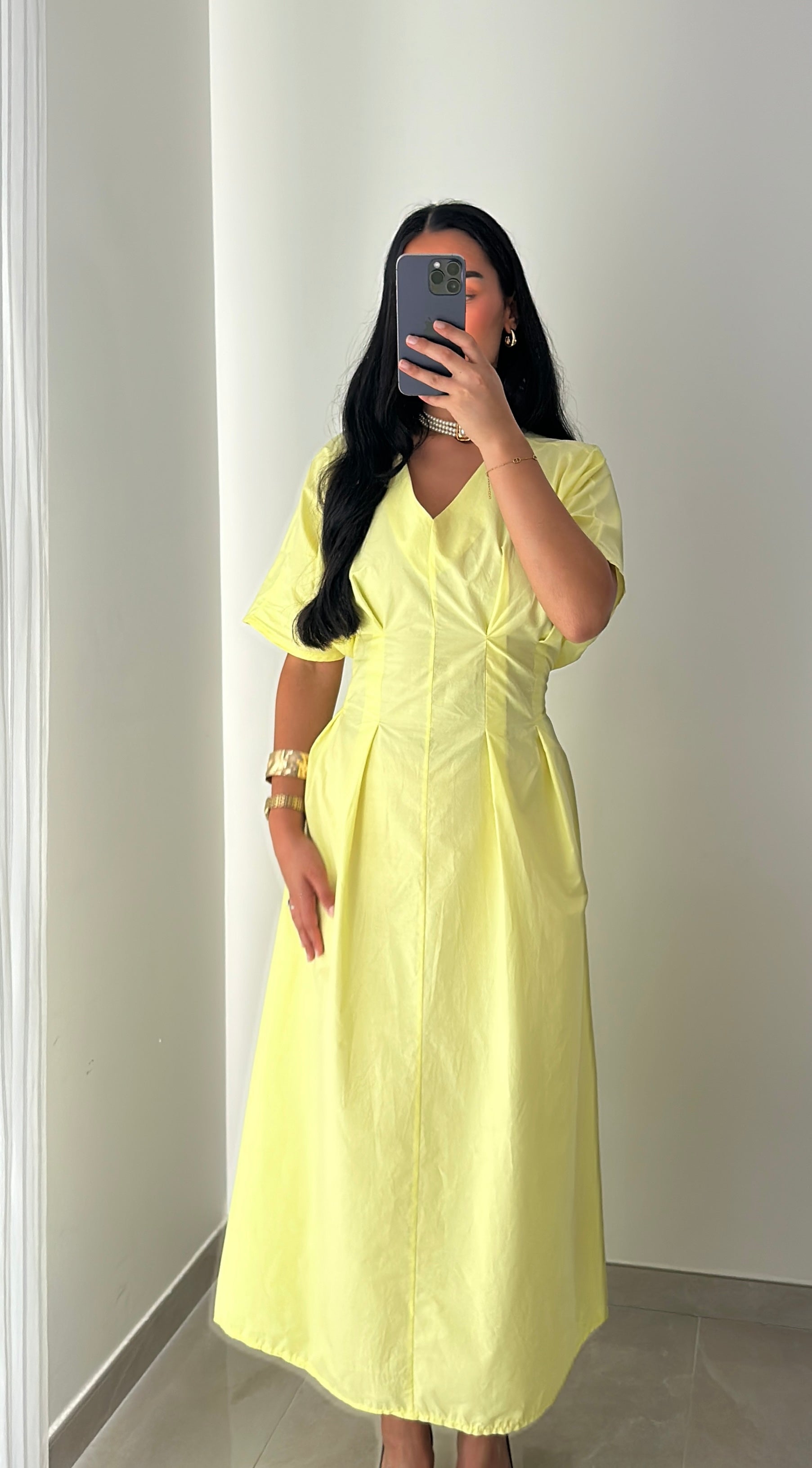 Robe coton cintrée - JAUNE CITRON