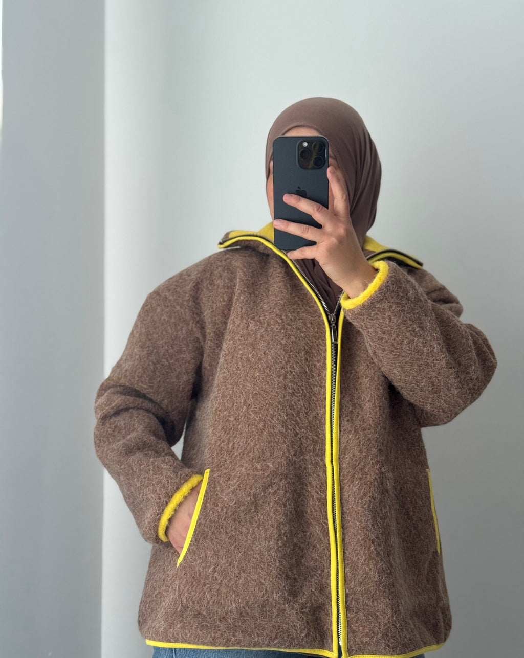 Veste zippée effet laine – TAUPE