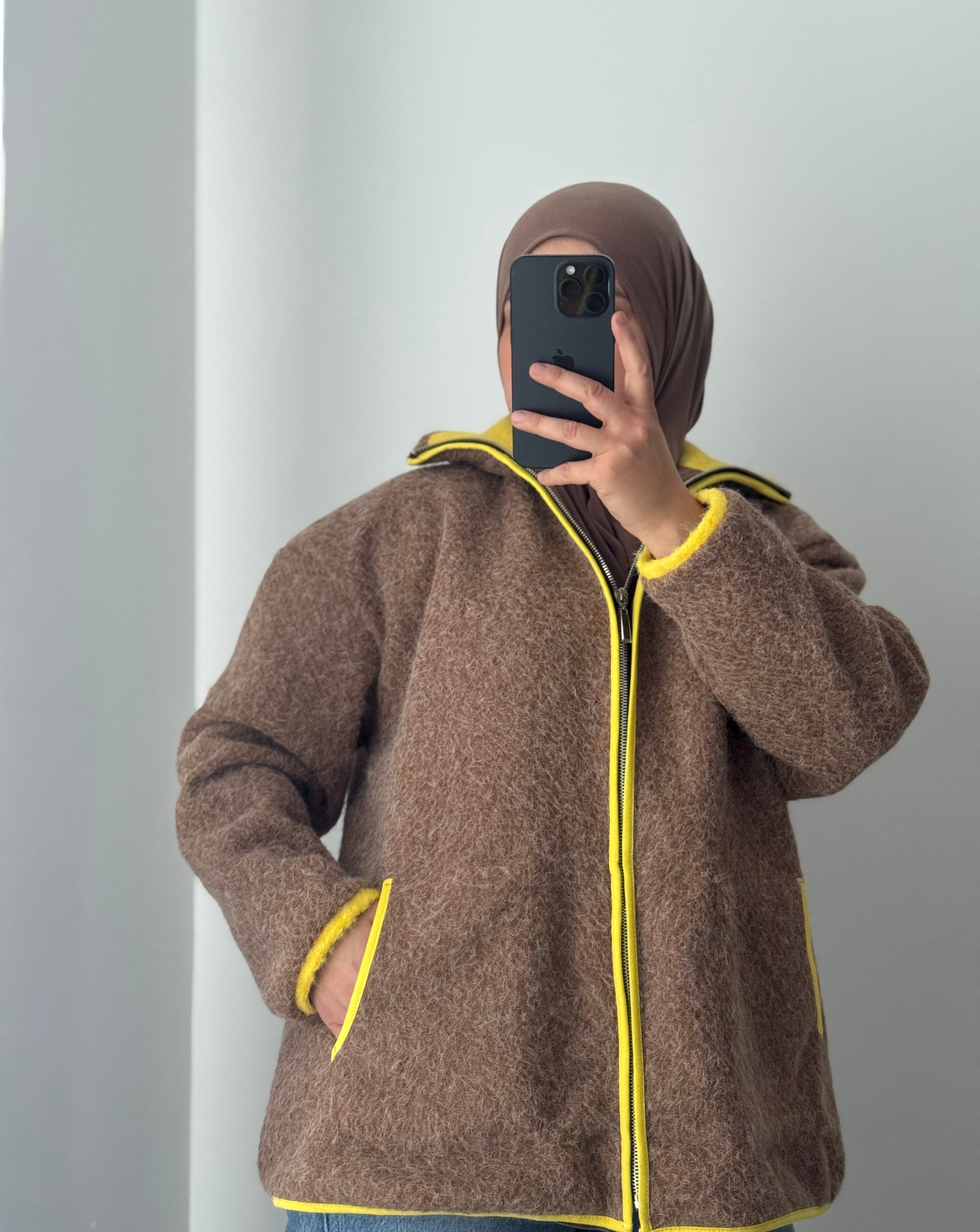 Veste zippée effet laine – TAUPE