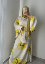 Robe LILIA FLEURS - VERT JAUNE