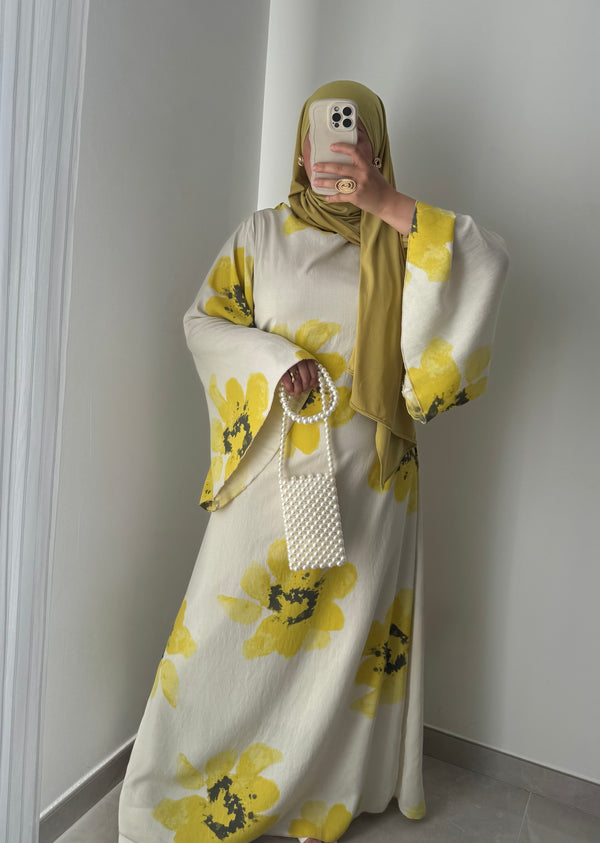 Robe LILIA FLEURS - VERT JAUNE
