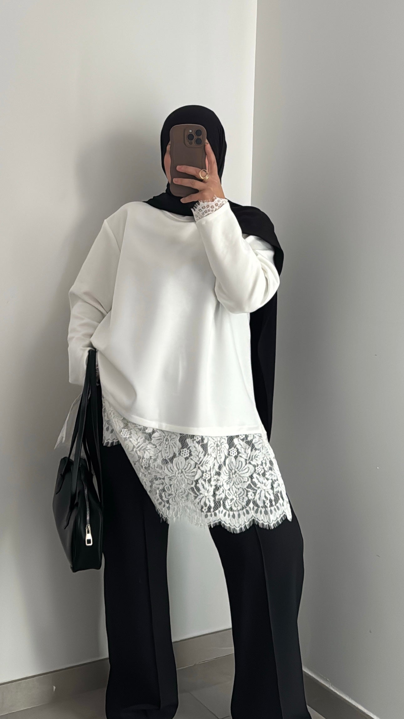 Pull détails dentelle - BLANC