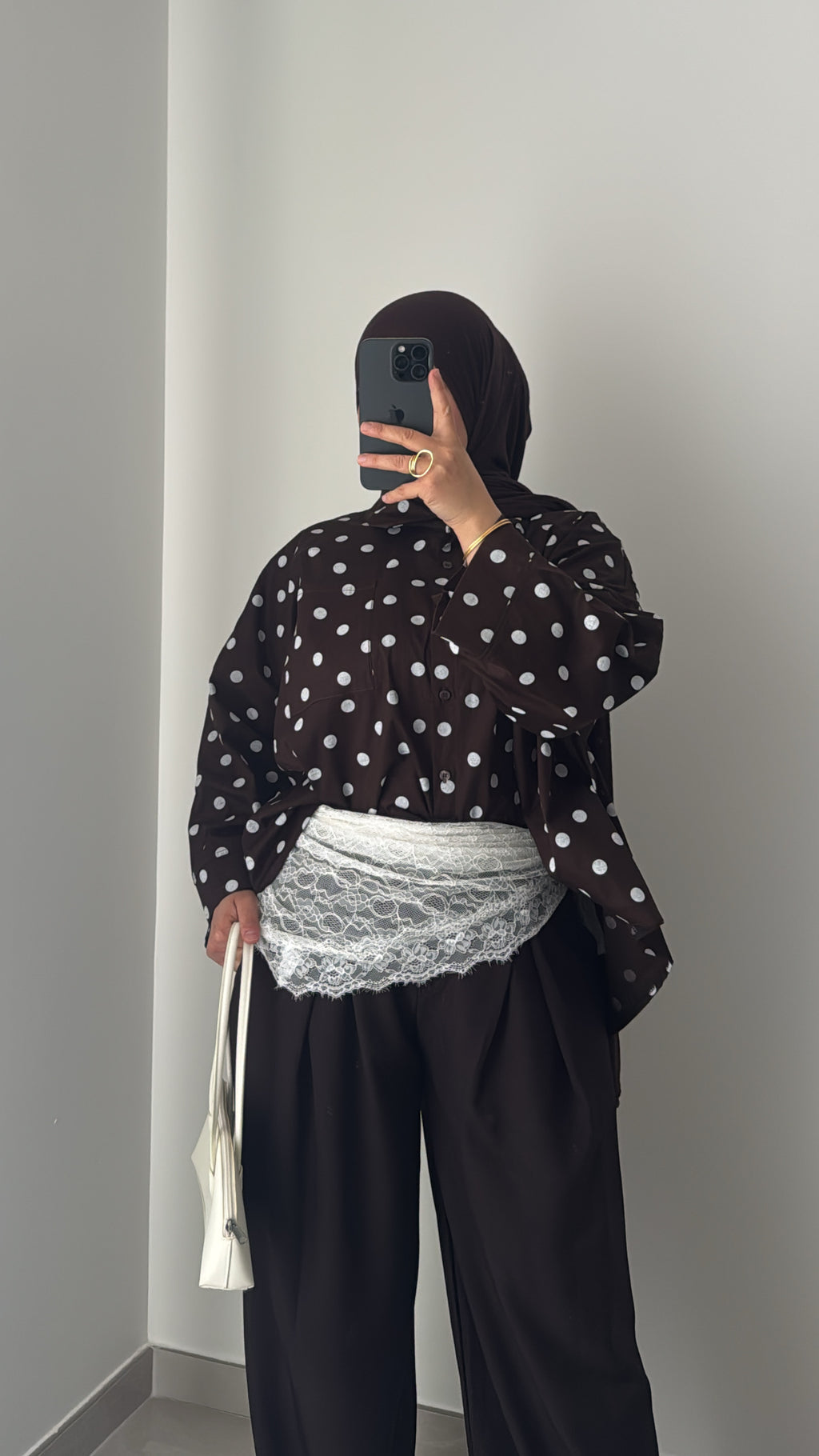 Chemise oversize à pois - MARRON