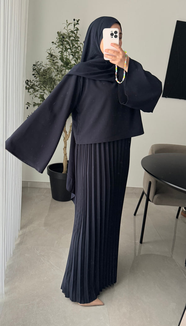 Robe élégance plissée - BLEU MARINE