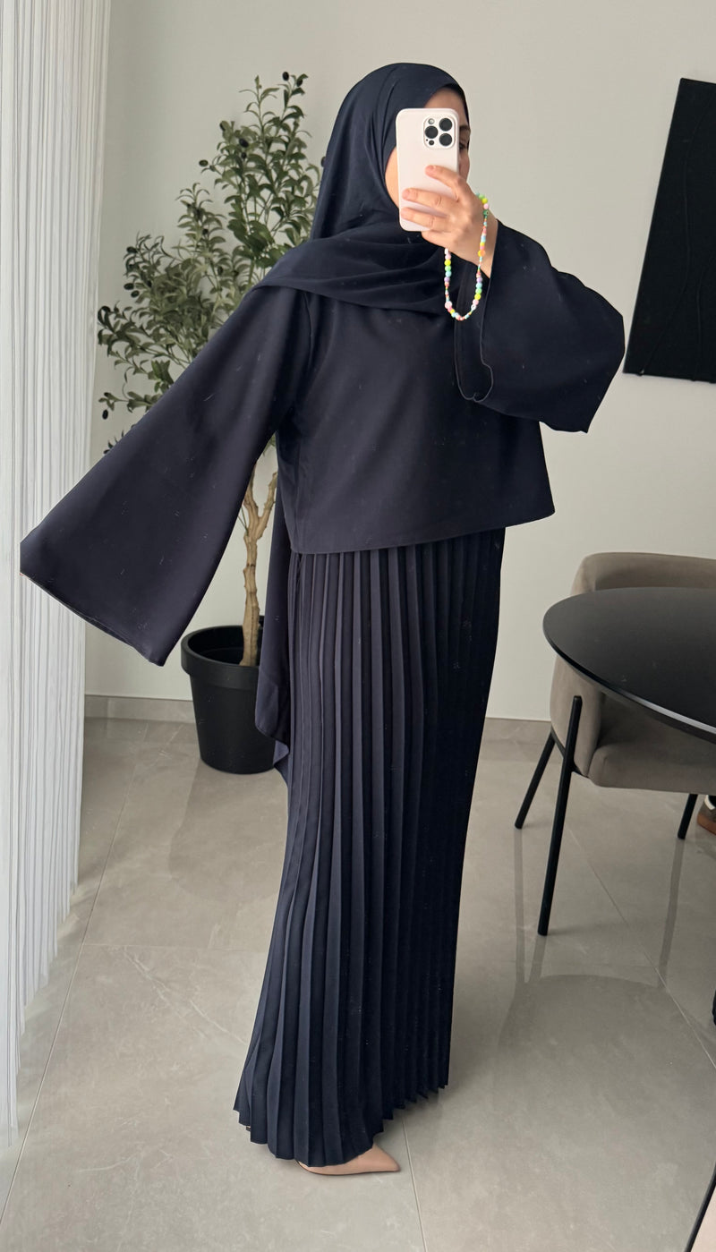 Robe élégance plissée - BLEU MARINE