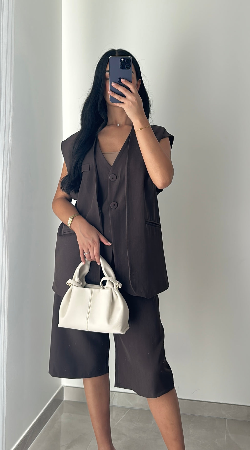 ENSEMBLE SANS MANCHES & BERMUDA - MARRON