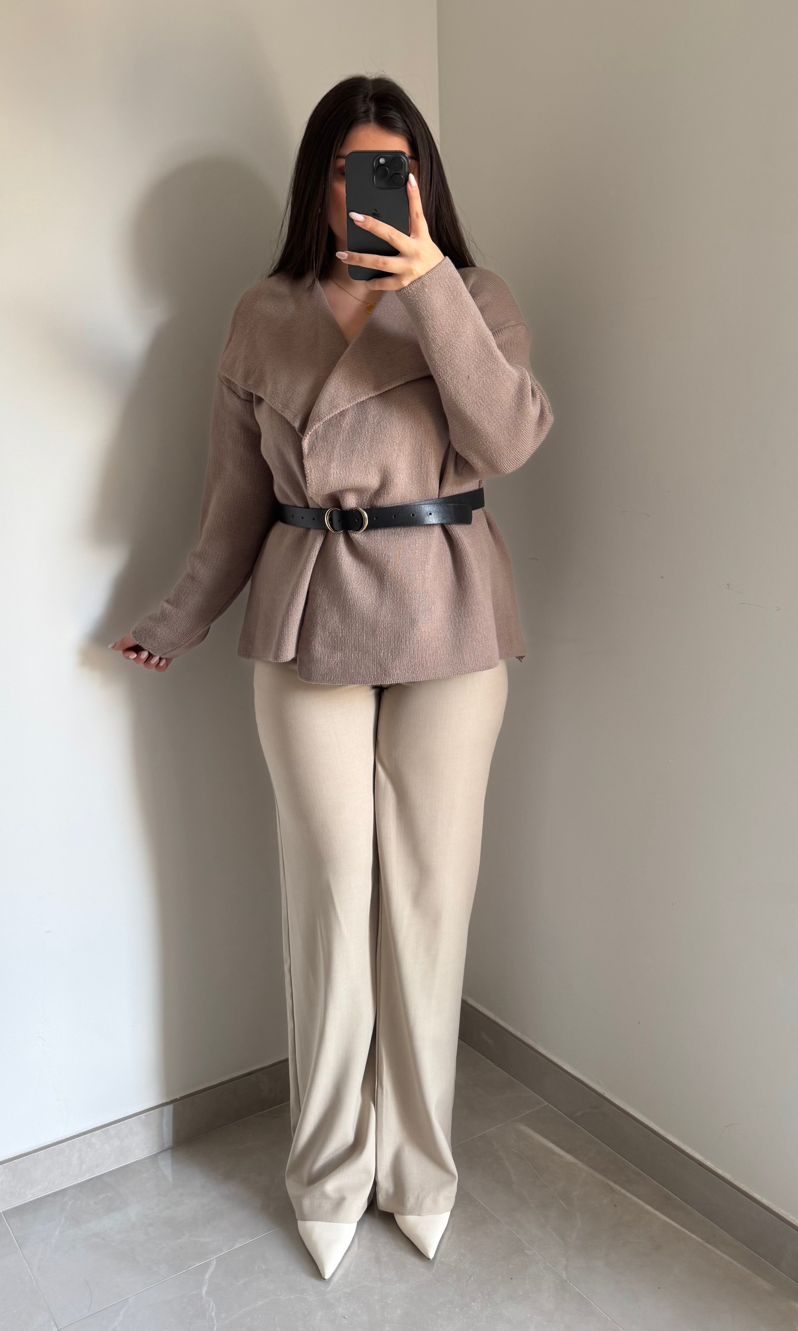 Gilet avec ceinture - Taupe