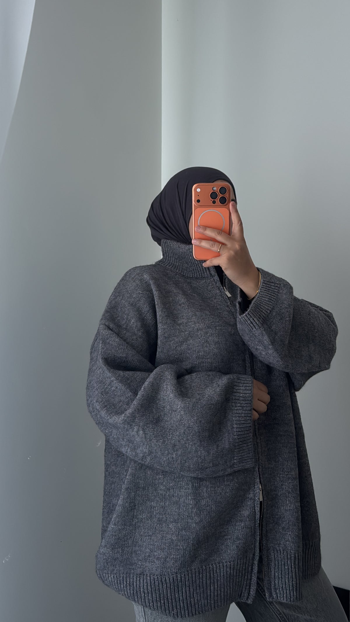GILET ZIPPE OVERSIZE - GRIS ANTHRACITE