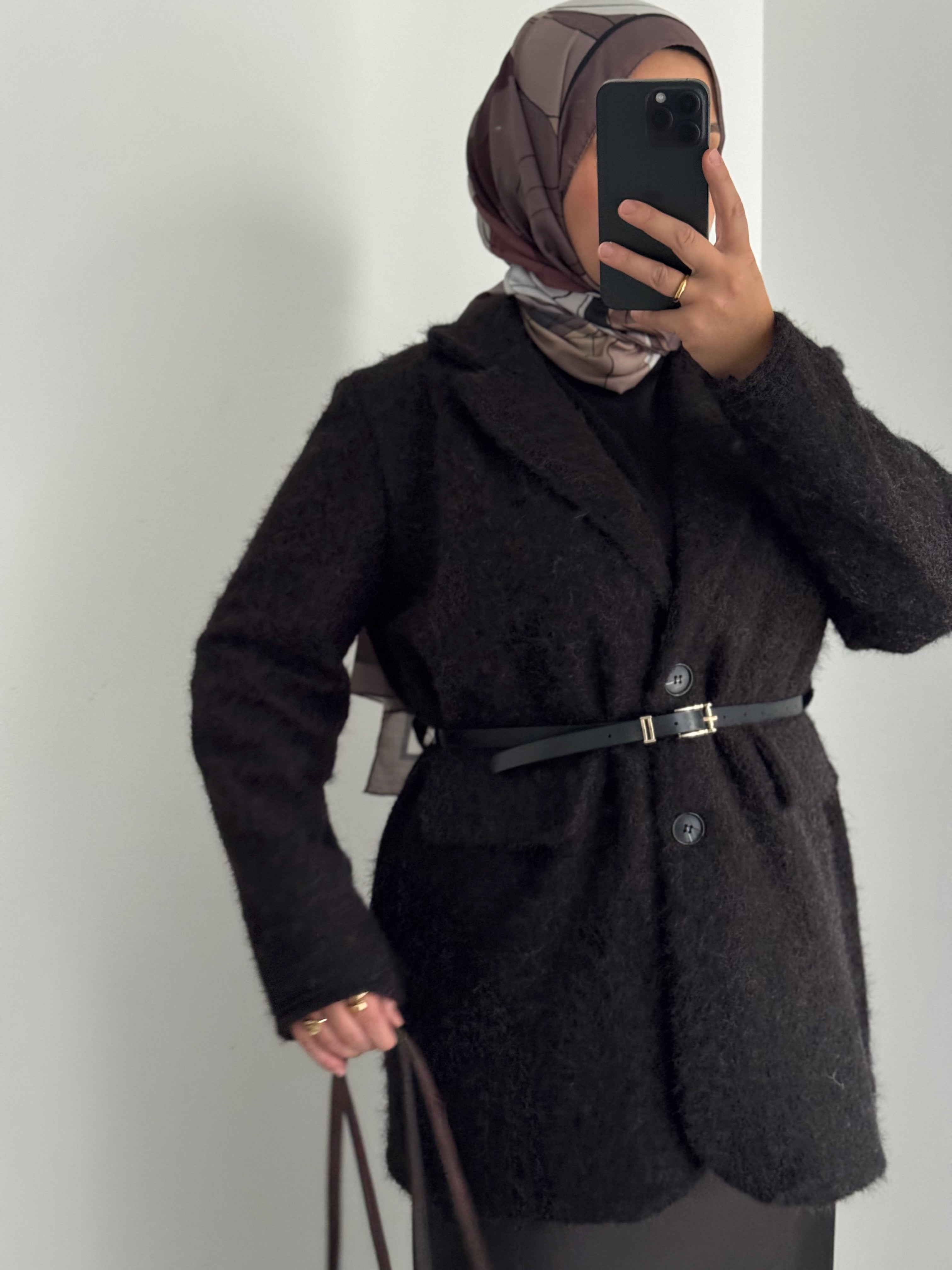 Blazer doux avec ceinture - NOIR