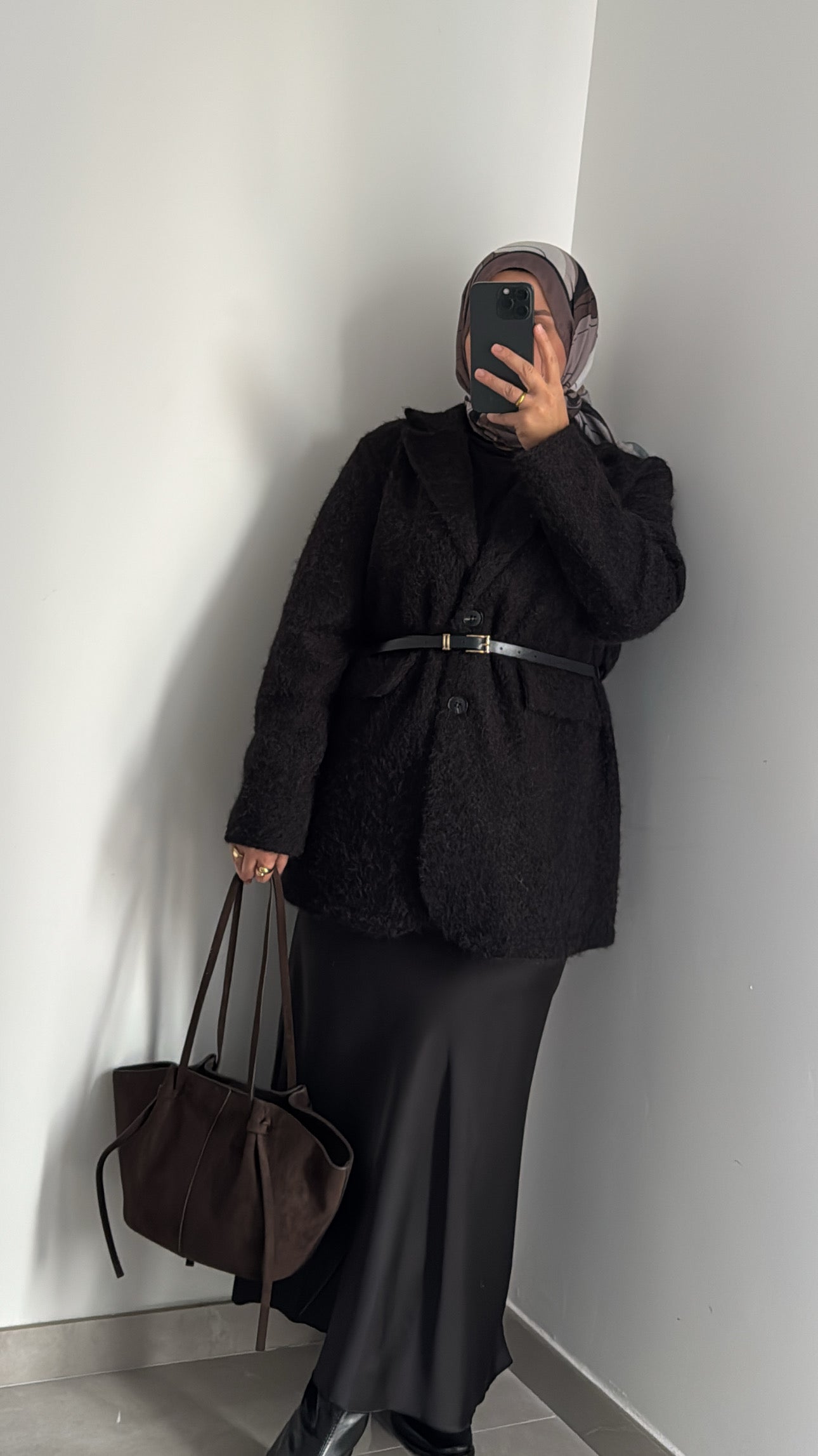 Blazer doux avec ceinture - NOIR