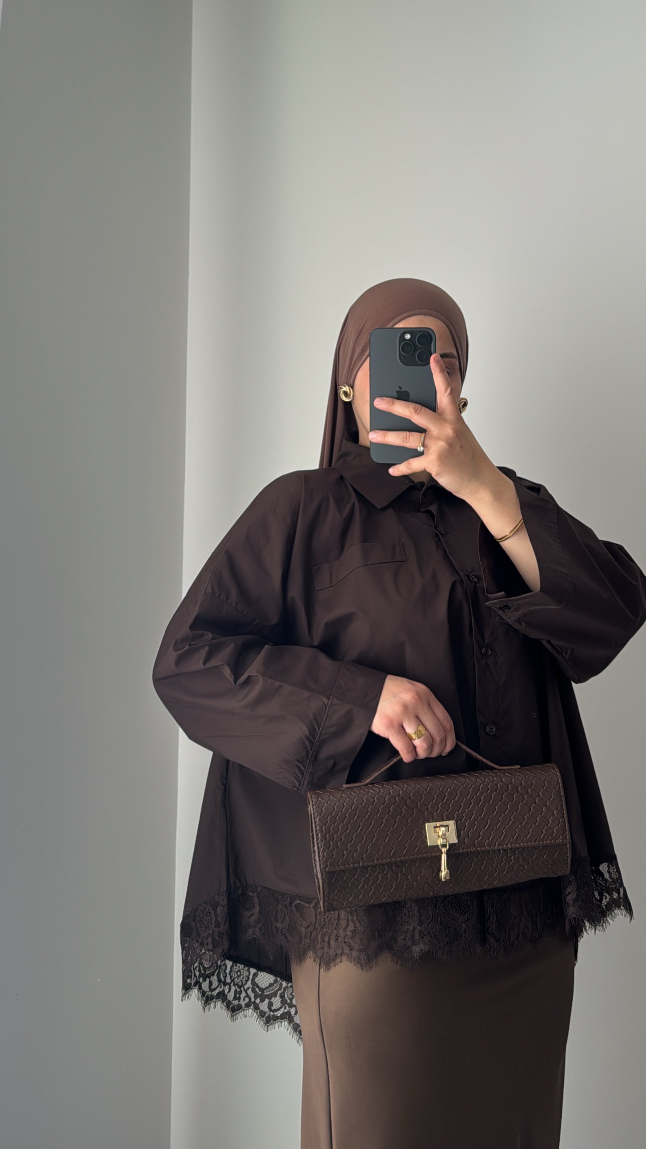 Chemise oversize dentelle - MARRON