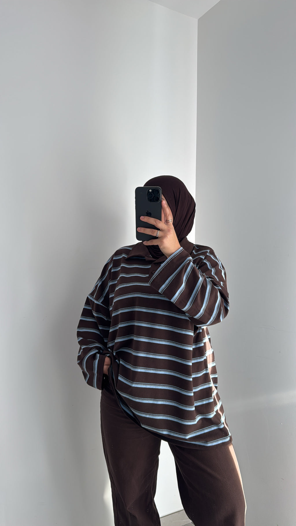 Polo oversize rayé - MARRON/BLEU