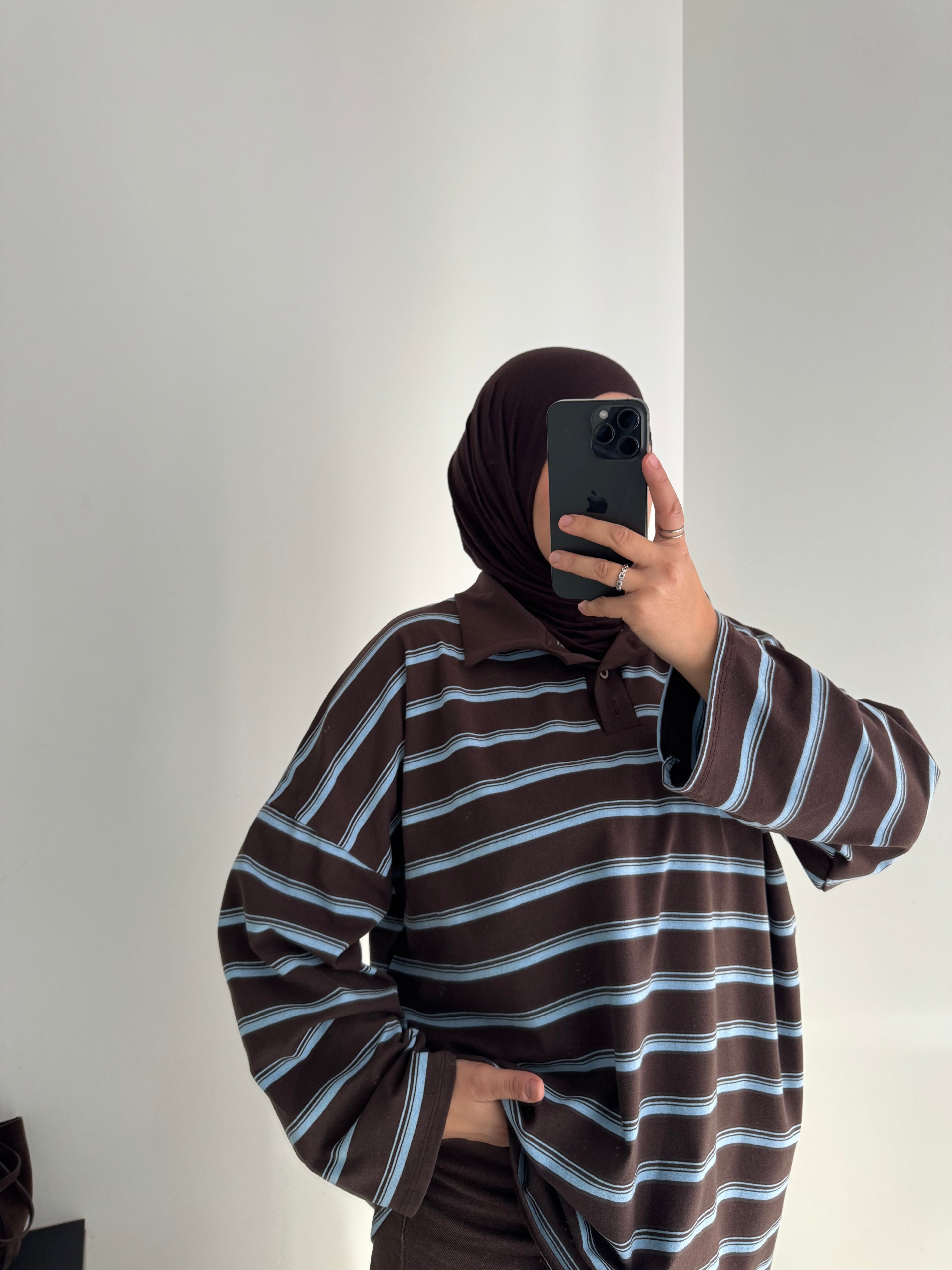 Polo oversize rayé - MARRON/BLEU