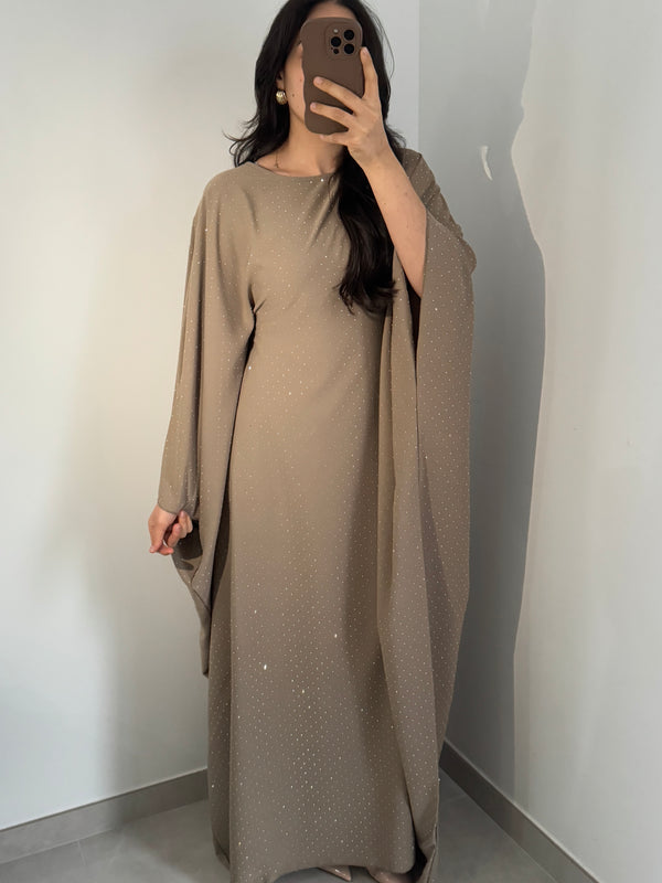 Abaya strass - Taupe
