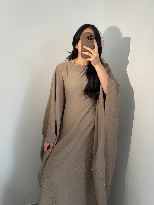 Abaya strass - Taupe