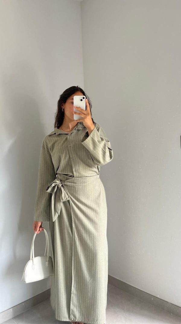 Ensemble Rayures chemise / jupe - Vert