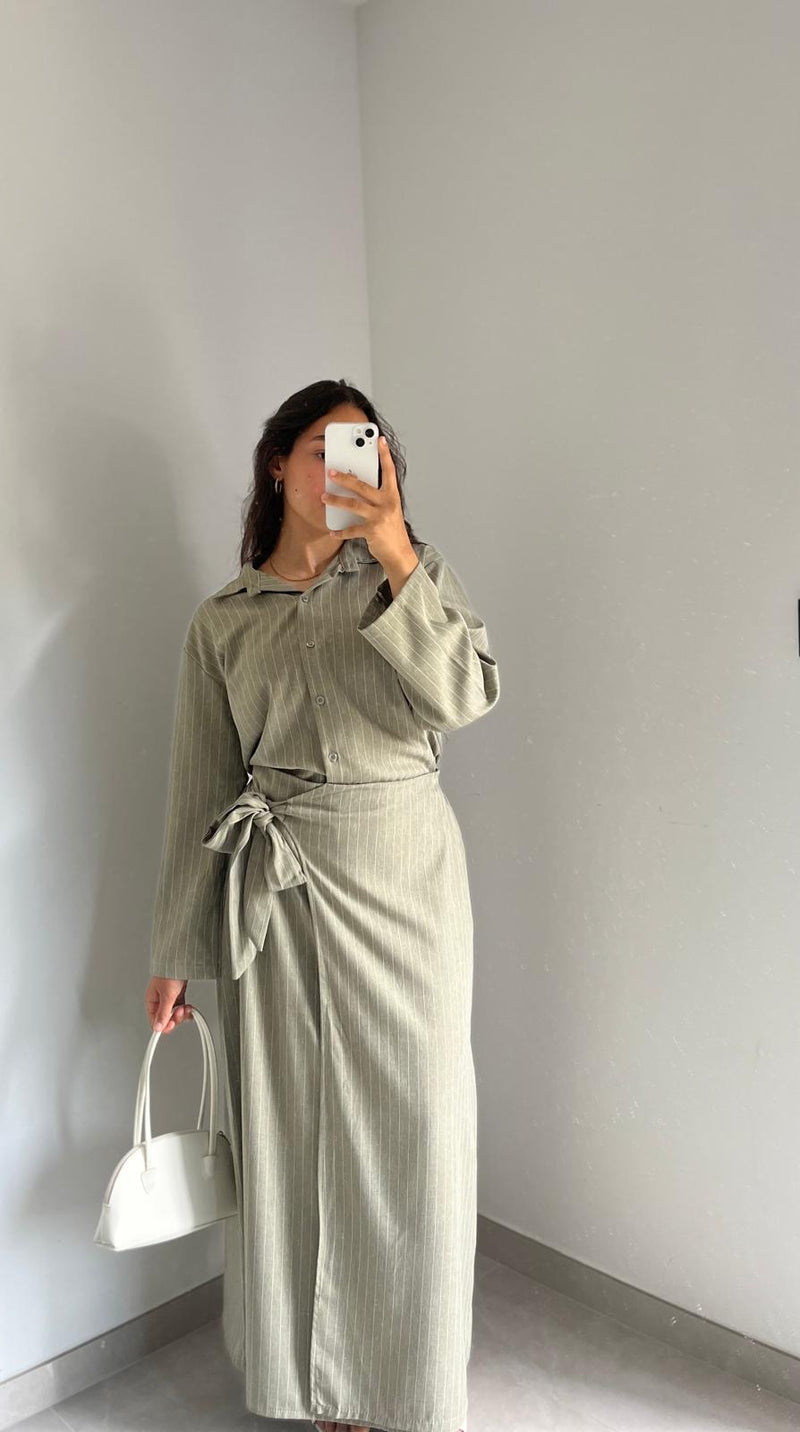 Ensemble Rayures chemise / jupe - Vert