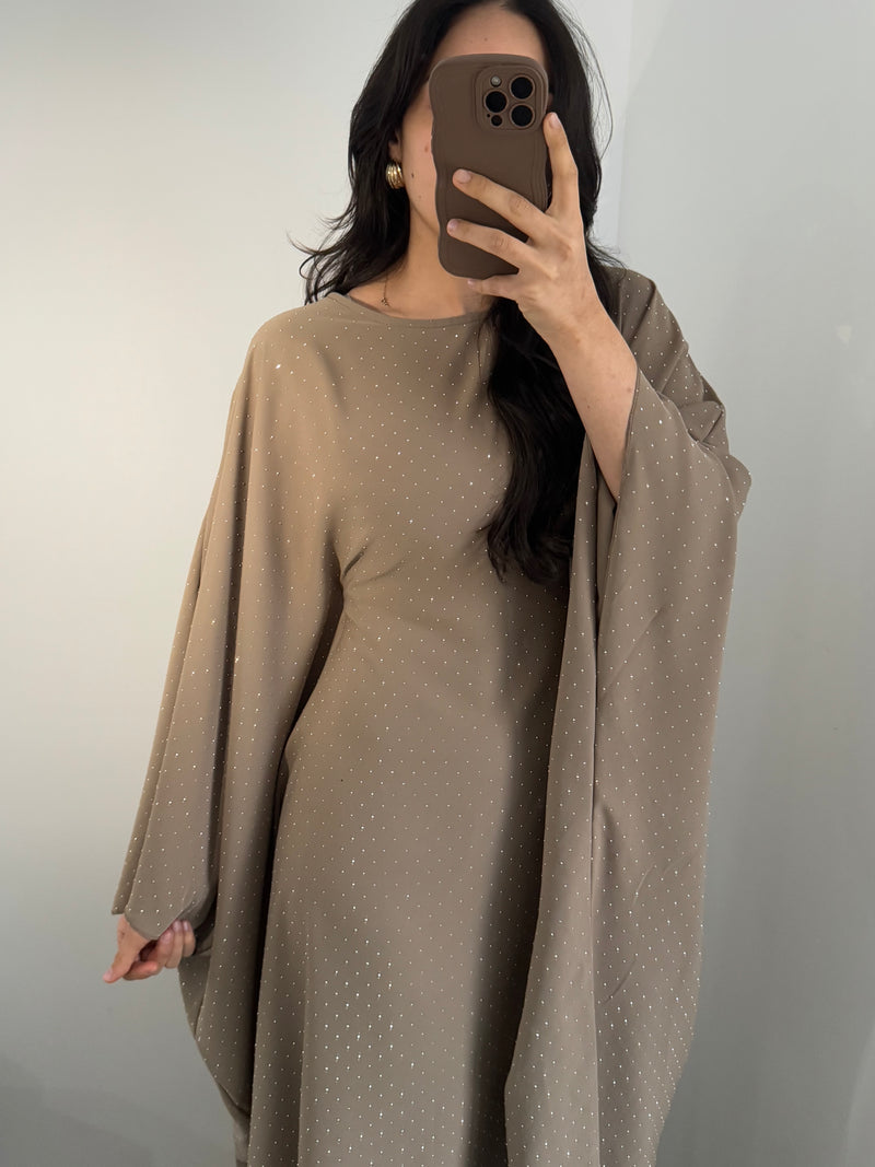 Abaya strass - Taupe