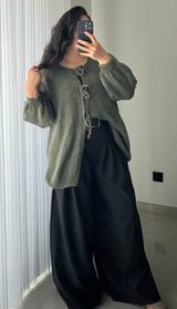 Gilet long à noeuds - VERT OLIVE