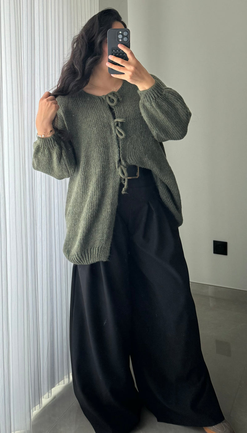 Gilet long à noeuds - VERT OLIVE