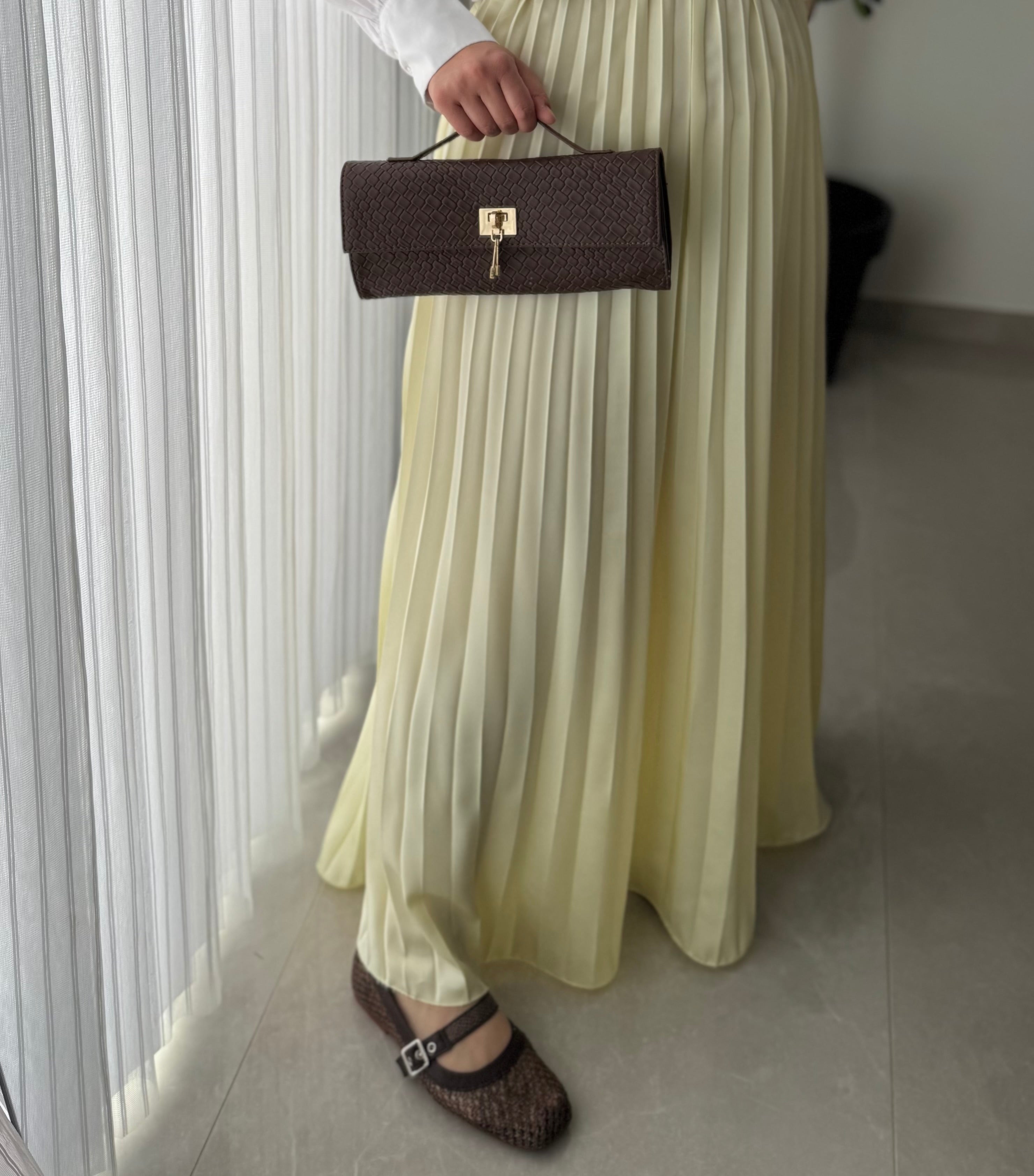 Jupe plissée satinée - JAUNE PASTEL