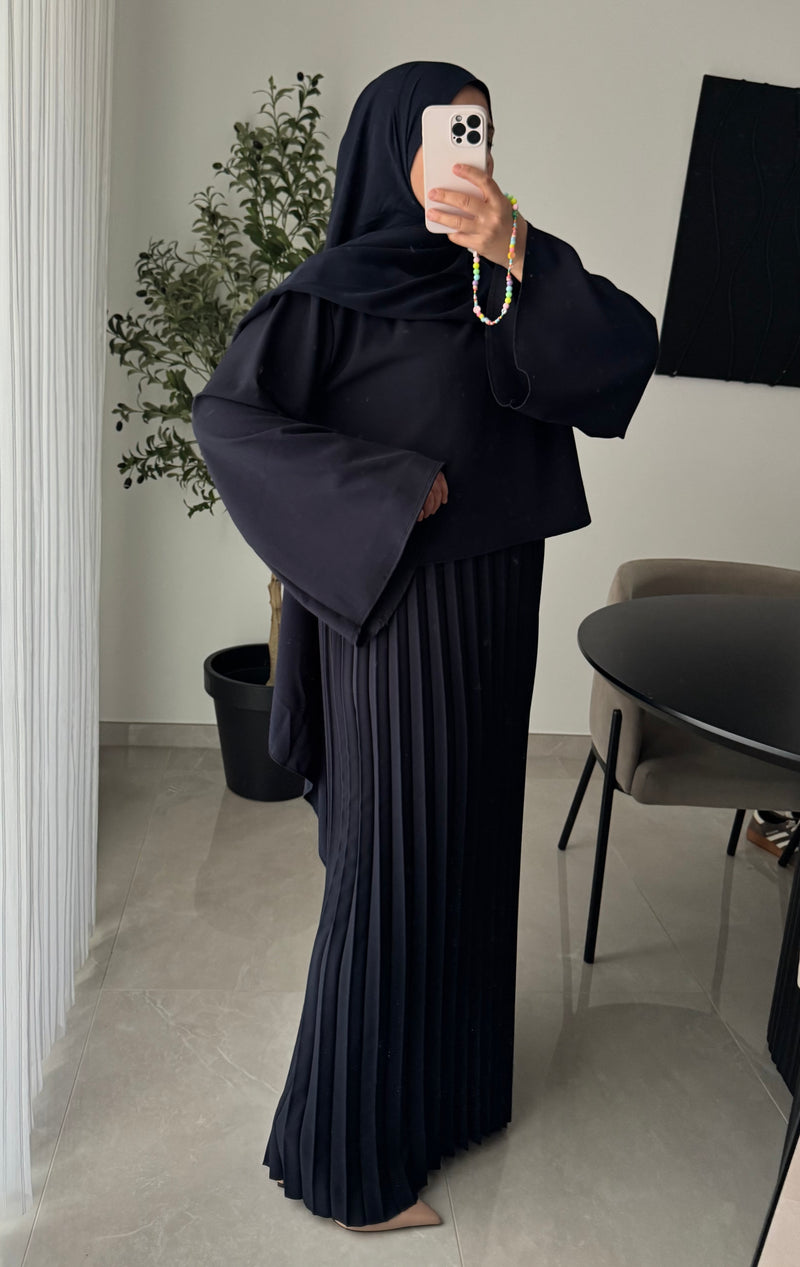 Robe élégance plissée - BLEU MARINE