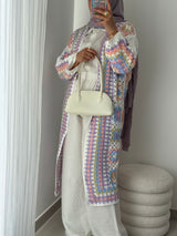 Gilet long crochet pastel