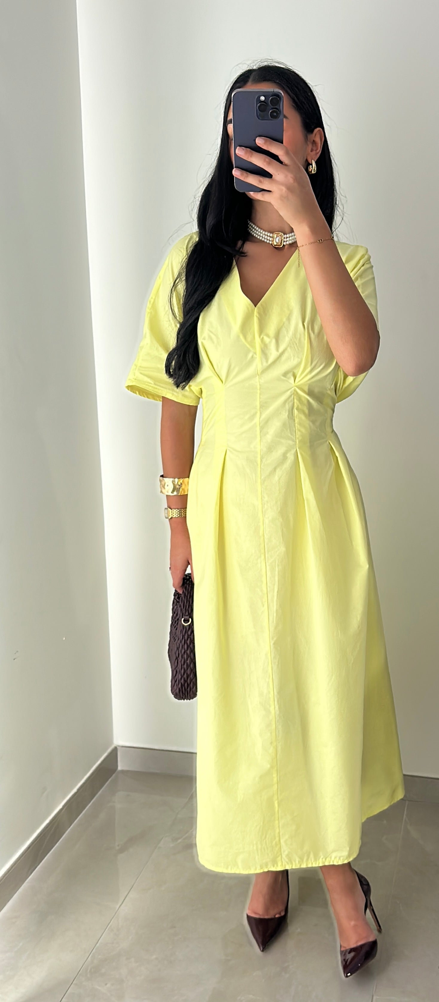 Robe coton cintrée - JAUNE CITRON