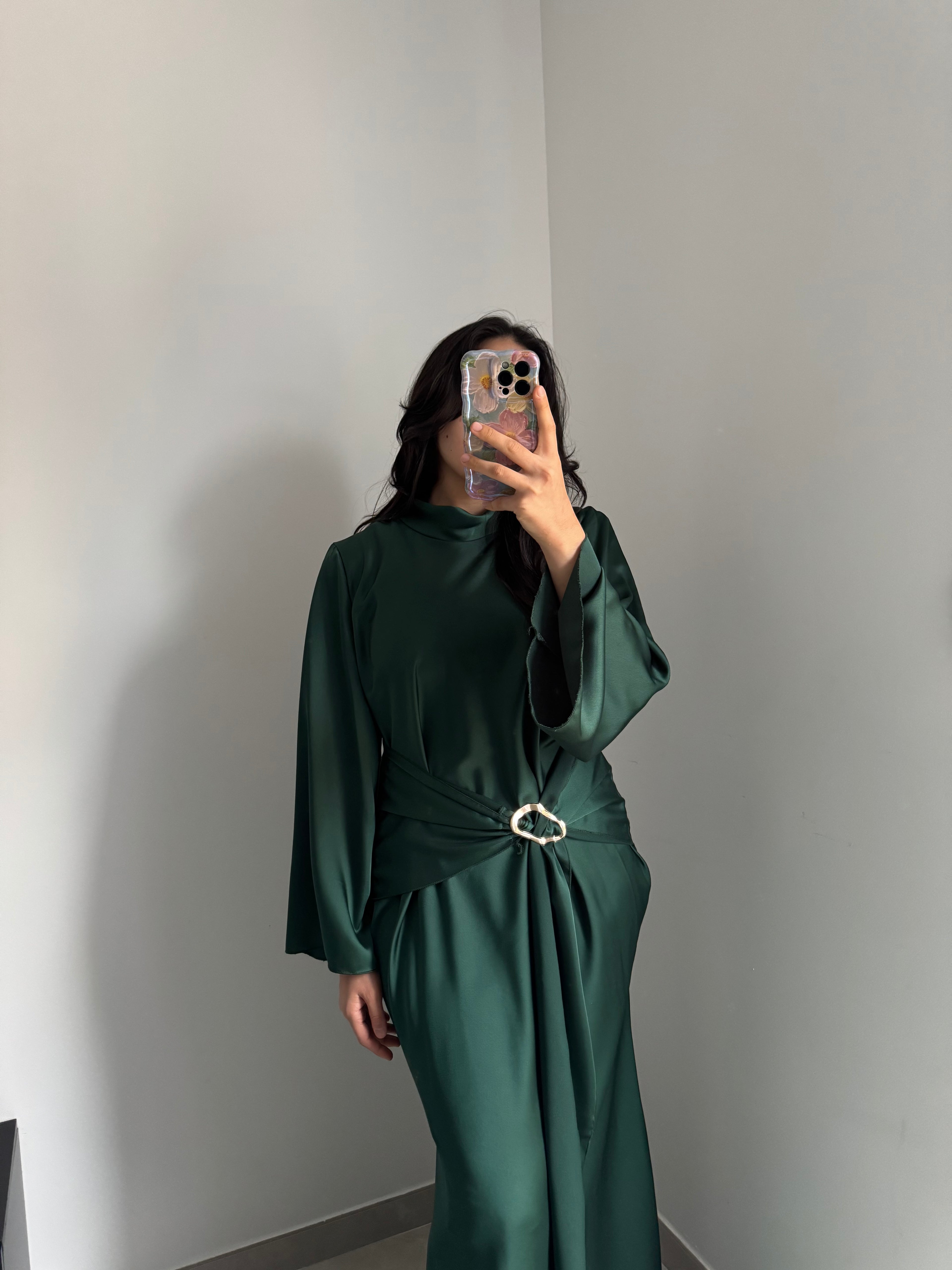 Robe satinée - VERT ÉMERAUDE